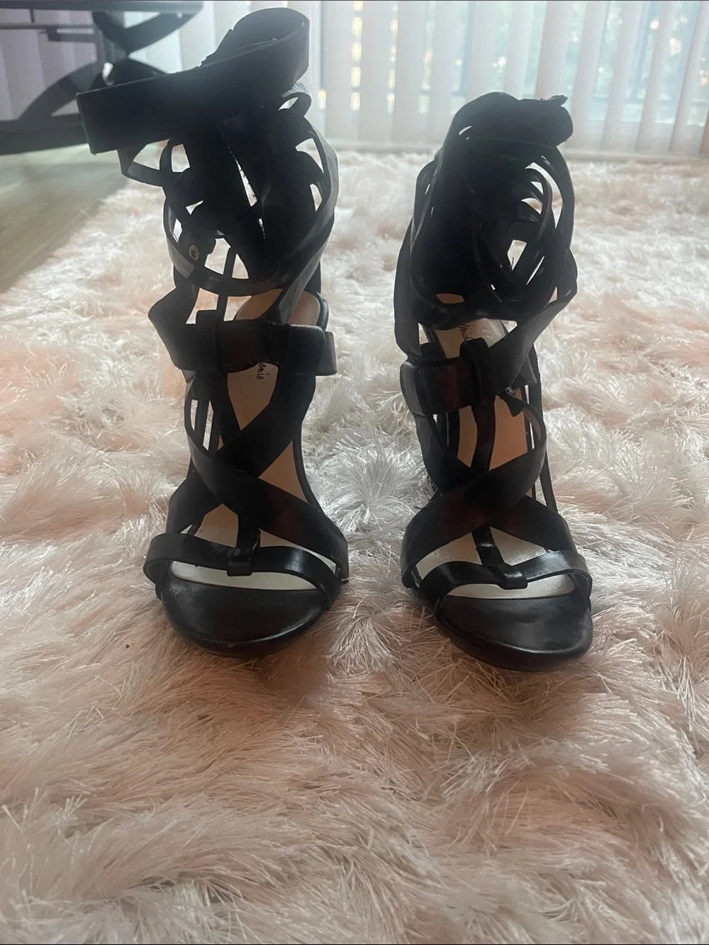Michael Antonio Black Strappy Stiletto Heels